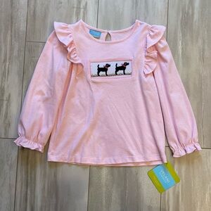 NWT Velani Long Sleeve Pink & White Striped Smocked Long Sleeve T-Shirt, size 6X